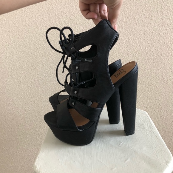 Black Lace Up Heels - Picture 5 of 5